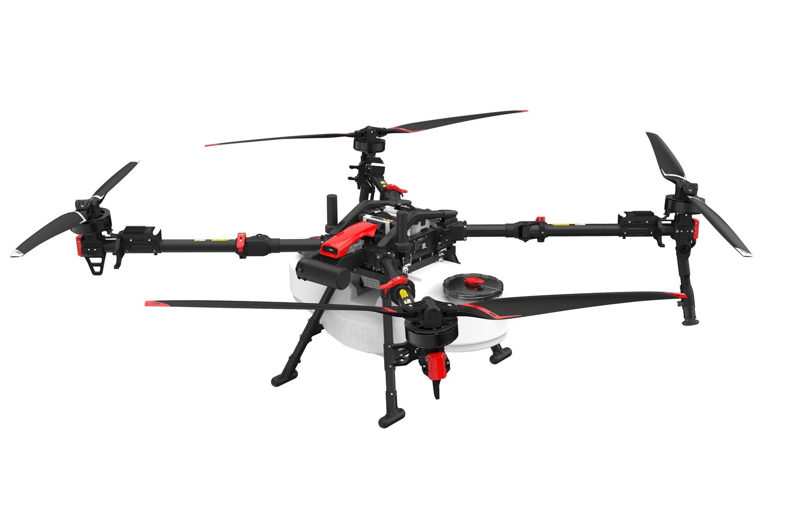 Vista oblicua del drone XAG P150 Max en campo agrícola de México listo para servicio de fumigación — Tecmundo Los Mochis